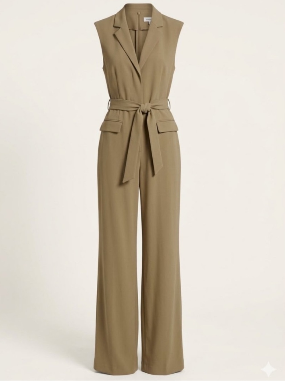 Calvin Klein Sleeveless Collard Tan/Green Jumpsuit Size 14